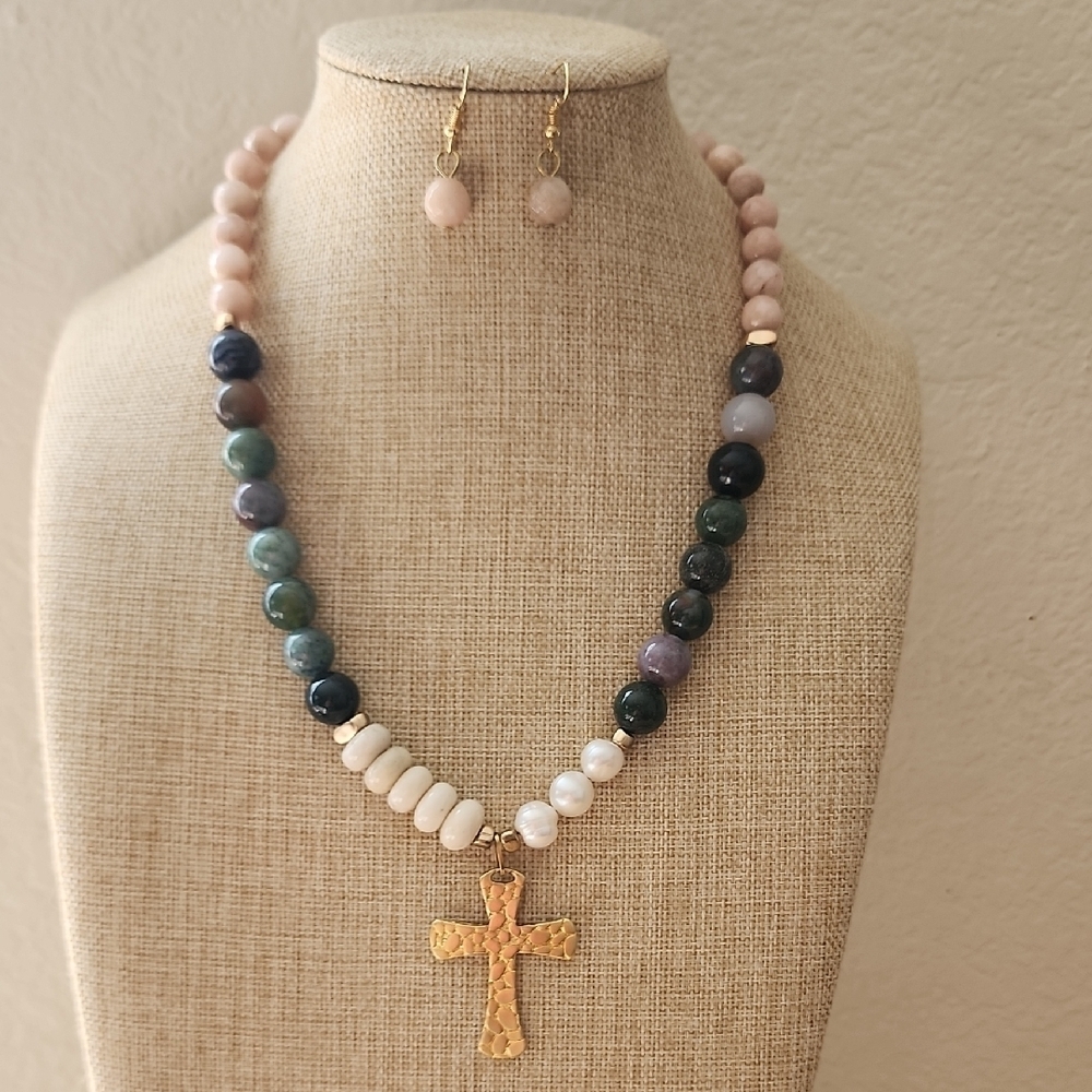 Elegant Multicolor Beaded Necklace and Earring Set Handmade